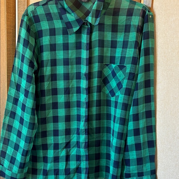 Faded Glory Tops - Faded Glory Teal and Navy Plaid ladies Shirt large